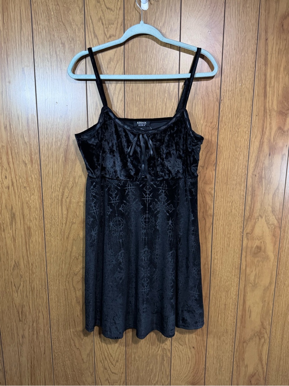 Cosmic Aura Black Velvet  Babydoll‎ Slip Mini Dress Size XL NWT